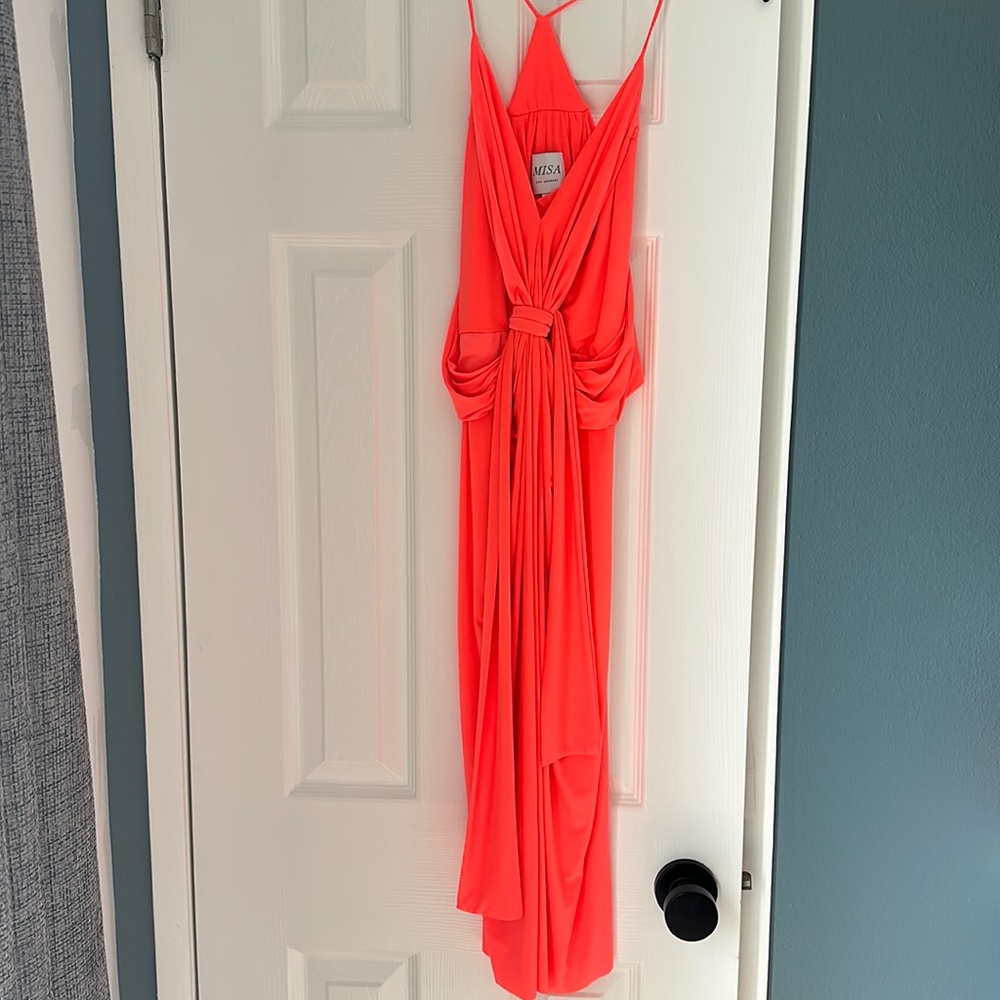 Misa Domino Mini Dress Womens Small Neon Orange Racerback Stretch Sleeveless